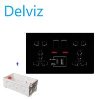 ราคา Delviz Type C charging socket EU UK US 5 hole wall mounted USB socket PD18W 3100mA smart fast charging 1A 1C Charging node Power socket size 146mm 86mm With junction box (19920993186)