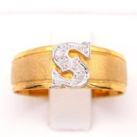 ราคา Happy Jewelry แหวนตัวอักษรตัว S หน้ากว้าง ขอบด้านในพ่นทรายสวยๆ ทองแท้ 9k 37 5 เพชรเกสร AL105 (17047549579)