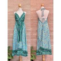 ราคา ชุดเดรสยาวสายเดี่ยวพิมพ์ลาย งานผูกหลังสไตล์โบฮีเมี่ยน (20880251954)
