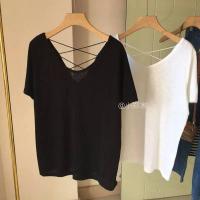 ราคา เครื่องเจาะหลังรูปหัวใจสำหรับผู้หญิงเสื้อยืดแขนสั้นขนาดใหญ่บางบางเฉียบอ้วนทึบเสื้อยืดหลัง (19320432840)