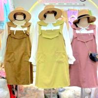 ราคา MG0128 เซ็ต2ชิ้น ไซส์ใหญ่ เอี๊ยมกระโปรง เสื้อแขนยาวคอบัว สายปรับได้ น่ารัก สาวอวบ (19572317469)