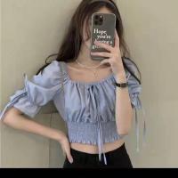 ราคา มาใหม่เสื้อครอปเอวลอยเเขนตุ๊กตาผูกโบว์ สีพื้นผ้าลื่น งานสม็อคเอว มี3สีไห้เลือก เสื้อคอเหลี่ยมคอเหลี่ยมช่วงฤดูร้อนของผู้หญิง SSY245 (17052142128)