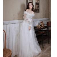 ราคา Glary Star ชุดราตรีขนนกสีขาวชุดเดรสไหล่เดียวสอบแขนยาวออกงานเลี้ยงชุดสอบศิลปะเสียง (17241027830)