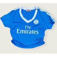 ราคา เสื้อครอปสั้นคอวีแถบแขน ลาย Emirates (21288345946)