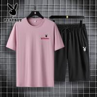 ราคา Playboy ชุดแขนสั้นผ้าฝ้ายเสื้อยืดกางเกงขาสั้นผ้าฝ้ายพอดีตัวชุดเสื้อยืดคอกลมเสื้อยืดสำหรับผู้ชาย (14345302618)