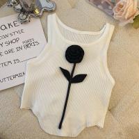 ราคา COD New Korean style niche cute sling chic three dimensional flower sleeveless vest slim ice silk knitted T shirt black and white knitted topPCS (19654760202)