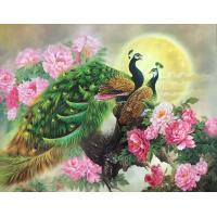 ราคา ภาพสีเคลือบมันอย่างดีนกยูงคู่ชมจันทร์ นกยูงA มงคลนำโชค 16X20 นิ้ว (7584947425)