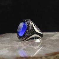 ราคา แหวนพลอยเทียมรูปวงรีสีฟ้าสำหรับผู้ชายแหวนโลหะผสมเงินโบราณย้อนยุคสำหรับบุรุษของขวัญเครื่องประดับสำหรับผู้ชาย (10915456266)