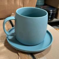 ราคา แก้วกาแฟเซรามิค พร้อมจานรอง แก้วชา แก้วนม แก้วเซรามิก แก้วกาแฟราคาถูก แก้วสีฟ้า เนื้อเซรามิคหนา ใช้งานดี เข้าไมโครเวฟได้ (21156296582)