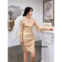 ราคา M 2XL The classic เดรสงานปักเลื่อมแขนยาว ใช้ผ้าปักเลื่อมเนื้อดี ช่วงบนและชายแขนปักด้วยไหมดิ้นทอง มีซับในเนื้อดี (17791282081)