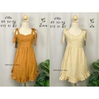 ราคา มินิเดรสสายเดี่ยวผ้าลินิน สีพื้น ผูกโบว์ไหล่ สม็อกหลัง น่ารักๆ (14102211297)