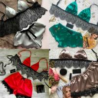 ราคา Sweetboxe ผู้หญิง2PCSลูกไม้ผ้าซาตินผ้าไหมชุดชุดนอนBra กางเกงขาสั้นชุดนอนหญิงฤดูร้อนVคอคอแขนกุดเสื้อผ้า (6511210949)