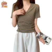 ราคา เสื้อคอวี ดีเทลไขว้หน้า เสื้อสีพื้น สวยๆ ใส่สบาย TS1088 (20269327662)
