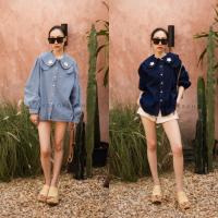 ราคา เสื้อเชิ้ตยีนส์คอบัว ปกแต่งดอกไม้ VSHOP (17904496067)