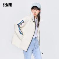 ราคา แจ็คเก็ตหนาเสื้อขนเป็ดผู้หญิงตัวอักษรเรืองแสงหลวมสำหรับฤดูหนาวคอตั้งยาวปานกลางสีขาว2023 (20636471853)