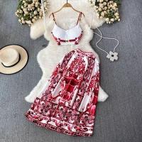 ราคา ชุดแฟชั่นสองชิ้นเสื้อกล้ามเอวลอยเซ็กซี่ กระโปรงยาวพิมพ์ลายวินเทจหัวเข็มขัดโลหะลำลองสำหรับผู้หญิง (20977977887)