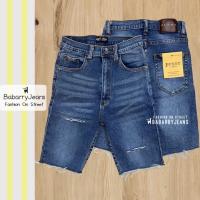 ราคา พร้อมส่ง BabarryJeans กางเกงยีนส์ สามส่วน เอวสูง S 5XL ผ้ายีนส์ยืด แต่งขาด สียีนส์ฟอกเข้ม (20409267846)