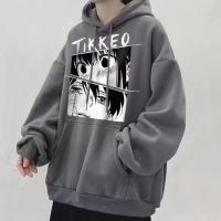 ราคา Suikone เสื้อกันหนาวมีฮู้ดผู้ชาย เสื้อสวมหัวนักเรียนพิมพ์ลายหลวม เสื้อแขนยาวหนา (15589157444)