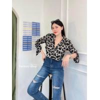ราคา เสื้อครอปแขนยาว ด้านข้างเว้า ลายเสือ (20287082446)