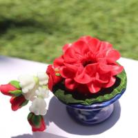 ราคา พานพวงมาลัยกลีบกุลาบสีแดงดินปั้น ขนาดพาน 1 นิ้ว (19312411831)