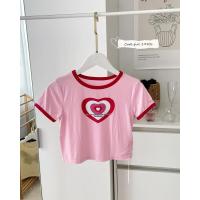 ราคา ST966 เสื้อครอปเอวลอยสีชมพู สกรีนหัวใจ (19467568318)