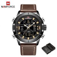 ราคา Naviforceผู้ชายดิจิตอลจอแอลซีดีแฟชั่นกีฬานาฬิกามัลติฟังก์ชั่วันที่สัปดาห์ควอตซ์นาฬิกาข้อมือ 30 เมตรกันน้ำหนังแท้วงสาย 9153 (21168312210)