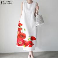 ราคา ZANZEA ชุดเดรสผู้หญิงชุดลำลองย้อนยุคแขนกุดลายดอกไม้เดรสแขนกุดทรงหลวมชายหาดวันหยุดฤดูร้อน 7 (21053590246)