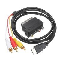 ราคา Hitam dengan SCART ke 3 adaptor Phono RCA 1080p HDMI kabel Audio AV RCA untuk proyektor DVD konektor Audio TV kompatibel S video ke 3 RCA (20268926688)