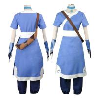 ราคา Avatar The Last Airbender Katara Cosplay Blue Costume Girl Halloween Outfits New (16495590986)