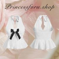 ราคา เสื้อครอป คล้องคอ สีขาว แต่งโบว์ดอกไม้ แฟชั่นเวียดนาม (20878253817)