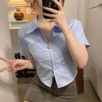 ราคา เสื้อครอป คอปกโปโล แขนสั้น มีซิป สไตล์เกาหลี สําหรับผู้หญิง (20714498809)