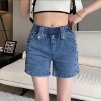 ราคา VTA 2023 กางเกงยีนส์ขาสั้นผู้หญิงฤดูร้อนหลวมแสดงผอมร้อยขากว้างเอวยางยืด HM 107 (21243778621)