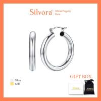 ราคา Silvora ห่วงหูทอง18K สำหรับผู้หญิงและผู้ชายต่างหูห่วง925เงินสเตอร์ลิง 30 40มม ห่วง Huggies ทอง18K (18806878631)