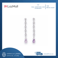 ราคา ต่างหูเพชรแท้ ซัฟไฟร์สีชมพู ทรงหยดน้ำ ตัวเรือนทองคำแท้18K แบบยาวห้อยเรียบหรู (6219452855)