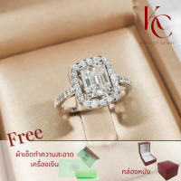 ราคา แหวนฝังเพชร Moissanite Emerald cut 2 กะรัต พร้อมใบรับรอง GRA ตัวเรือนเงินแท้ 92 5 ชุบทองคำขาว Ring metal Silver 925 gem type Moissanite GRA certificate (19918831993)