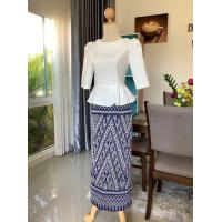 ราคา ชุดเซ็ทผ้าไทย ผ้าฝ้ายทอลาย สีขาว อัดผ้ากาวทั้งชุด เสื้อ ผ้าฝ้ายชินมัย ตัดต่อเอวระบาย ซิปหลัง กระโปรงผ้าฝ้ายทอลาย ผ่าหลัง ซิปหลัง S 2XL (21130978817)