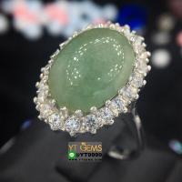 ราคา แหวนหยก แหวนเงินแท้ ชุบทองคำขาว หยกแท้ YTG 9089 (17474306298)