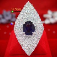 ราคา แหวนไพลิน ล้อมเพชร แหวนเงินแท้ ชุบทองคำขาว พลอยไพลินแท้ YTG 10757 (17433525855)