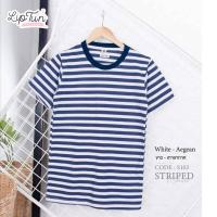 ราคา Liptun Shop เนื้อผ้า Cotton 100 Striped T shirt Fashions เสื้อยืดลายขวาง เสื้อยืดลายทาง S102 ลายสีขาว เทาอากาศ (17209192007)