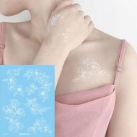 ราคา รอยสักรอยสักชั่วคราวกันน้ำชั่วคราวสำหรับผู้หญิงแทททูลายลูกไม้ครีมเฮนนาสีขาวปลอมกันน้ำรอยสักดวงจันทร์ดอกไม้ดาวแขนมือใบหน้ารอยสักงานแต่งงาน (19660796149)