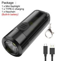 ราคา AS2 mini LED keychain light portable Rechargeable flashlight work light Waterproof Mini Torch Light built in battery 7 speed press switch Type C IPX4 waterproof (20369233873)