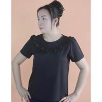 ราคา เสื้อสีพื้น สีดำ คอบัว คอระบาย คอจีน ผ้าไหมอิตาลี อก36 50 (17572125617)