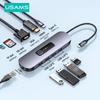 ราคา USAMS USB C HUB 10 In 1 Type C To HDMI 2 0 RJ45 HUB VGA PD 100W ที่ชาร์จ USB 3 0 2 0 SD อ่านบัตร TF อุปกรณ์เพิ่มช่องยูเอสบีเต็มรูปแบบสำหรับ Ipad Mini 6 iPhone 15 iPad Pro 2020 ipad Pro 2022HUAWEI Mate