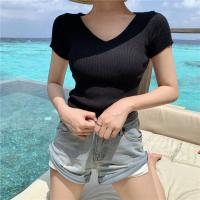 ราคา lune 8222 เสื้อครอป เสื้อไหมพรมชักร่อง แขนสั้น คอวี คอกว้าง เสื้อยืดสีพื้น มีให้เลือกหลากสี (12180053550)