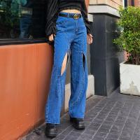 ราคา Golden Zebra Jeans กางเกงยีนส์หญิงขายาวกระบอกใหญ่เอวสูงเก็บพุง แต่งลายขาดสะกดสุกสายตา (20190461215)