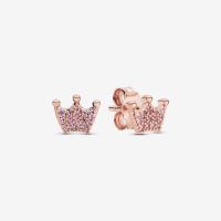 ราคา 925 Sterling Silver Crown Stud Earrings Rose Gold Pink Cubic Zirconia Earring Jewelry Gift For Women (21020921851)