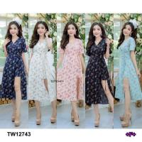 ราคา 12743 จั๊มสูทขาสั้น แต่งกระโปรง ทรงเดรส คอวี ลายดอก ชุดก้านแก้ว เสื้อผ้าแฟชั่น (16980249552)