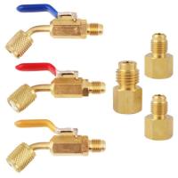ราคา 6Pcs Air Conditioning Refrigerant Ball Valve Angled Compact Copper HVAC AC Vacuum Pump Adapter for Car Refrigerant Tank Adapter (14138940509)