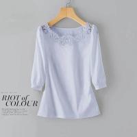 ราคา คอลเลคชั่นใหม่ฤดูร้อน2023เสื้อสตรีปักลายลูกไม้สีทึบฉลุเสื้อแฟชั่นเข้ารูปเสื้อผ้าฝ้ายผู้หญิง (14829677800)