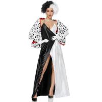 ราคา Cruella ชุดคอสเพลย์ผ้าคลุมไหล่ลายจุดวิกผมปีศาจสีขาวสีดำชุดเดรสหรูหราชุดเดรสปาร์ตี้ราตรีวันฮาโลวีนเซ็กซี่ของผู้หญิง (20461041552)